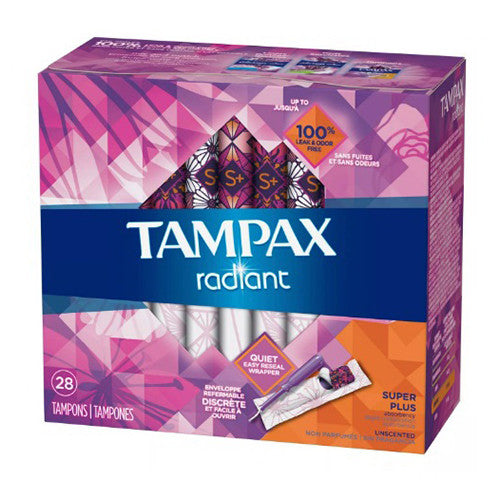 Tampax Radiant Super Plus Absorbency Tampons, 28 Ea
